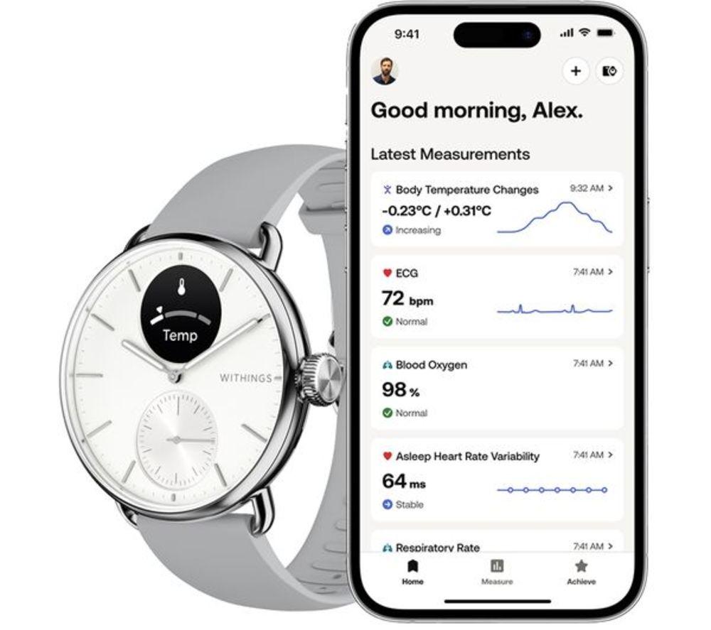 WITHINGS ScanWatch 2 Hybrid Smart Watch - White, 38 mm image number 3 of 11