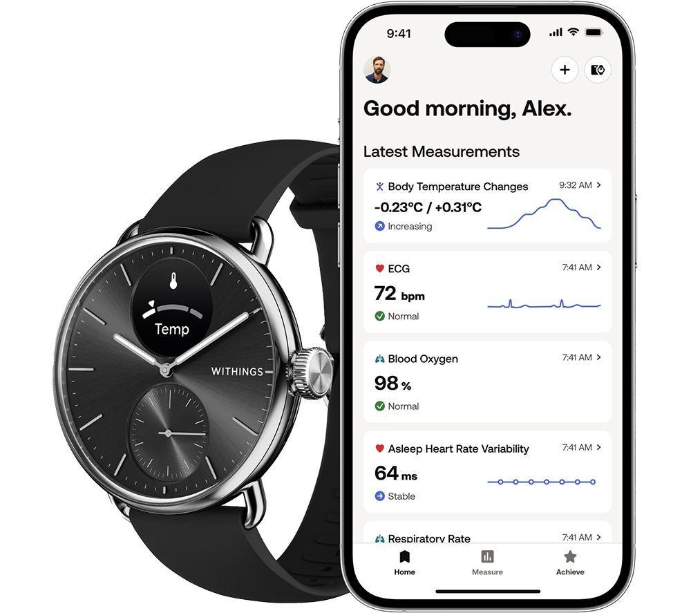 WITHINGS ScanWatch 2 Hybrid Smart Watch - Black, 38 mm image number 3 of 11