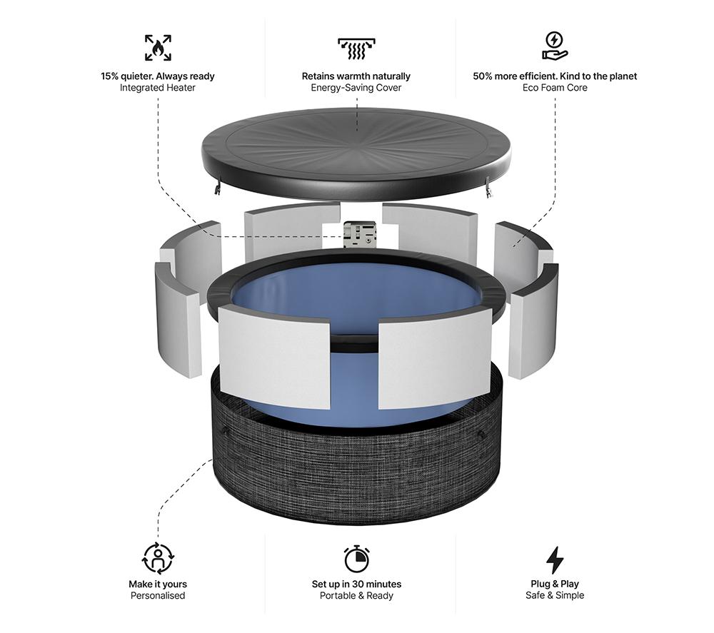 WAVE Tahoe 4-Person Eco Foam Smart Hot Tub - Flint grey image number 3 of 7
