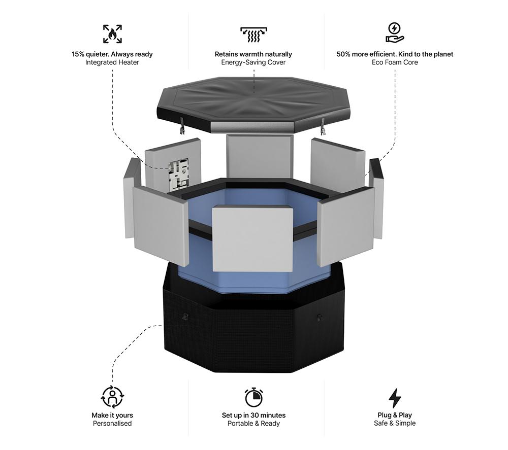 WAVE Como Eco Foam Smart Hot Tub - Charcoal Black image number 6 of 7