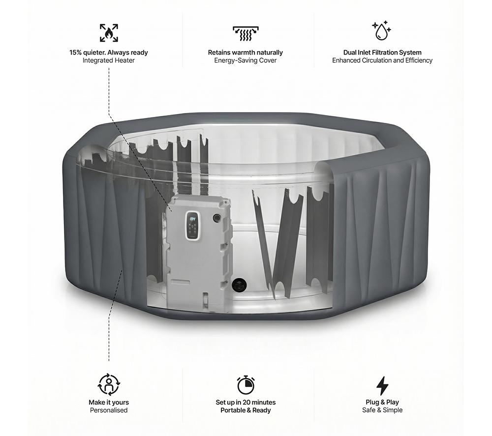 WAVE The Aegean 6-Person Inflatable Hot Tub - Dark Grey image number 4 of 5