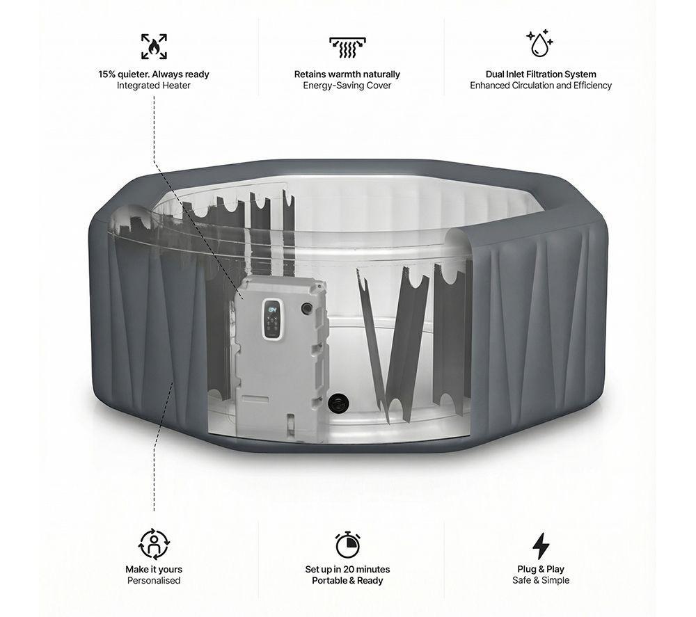 WAVE The Aegean 6-Person Inflatable Hot Tub - Dark Grey image number 8 of 9
