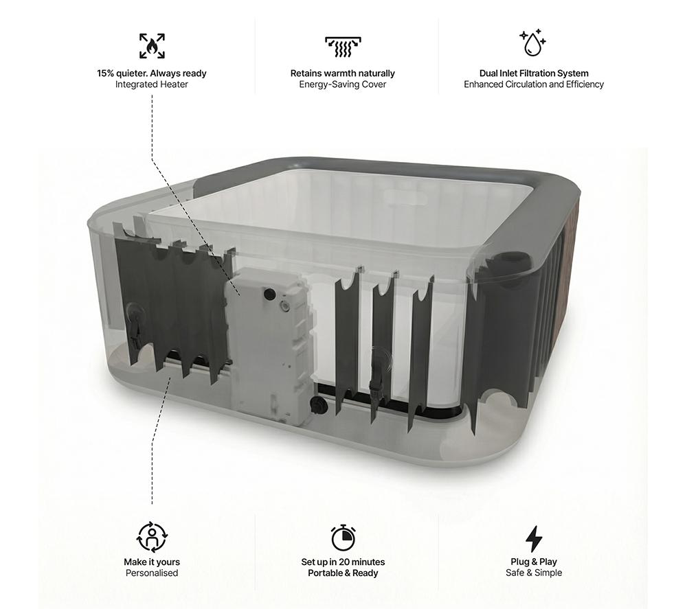WAVE Pacific Inflatable Hot Tub 6 Persons - Grey Rattan image number 5 of 6