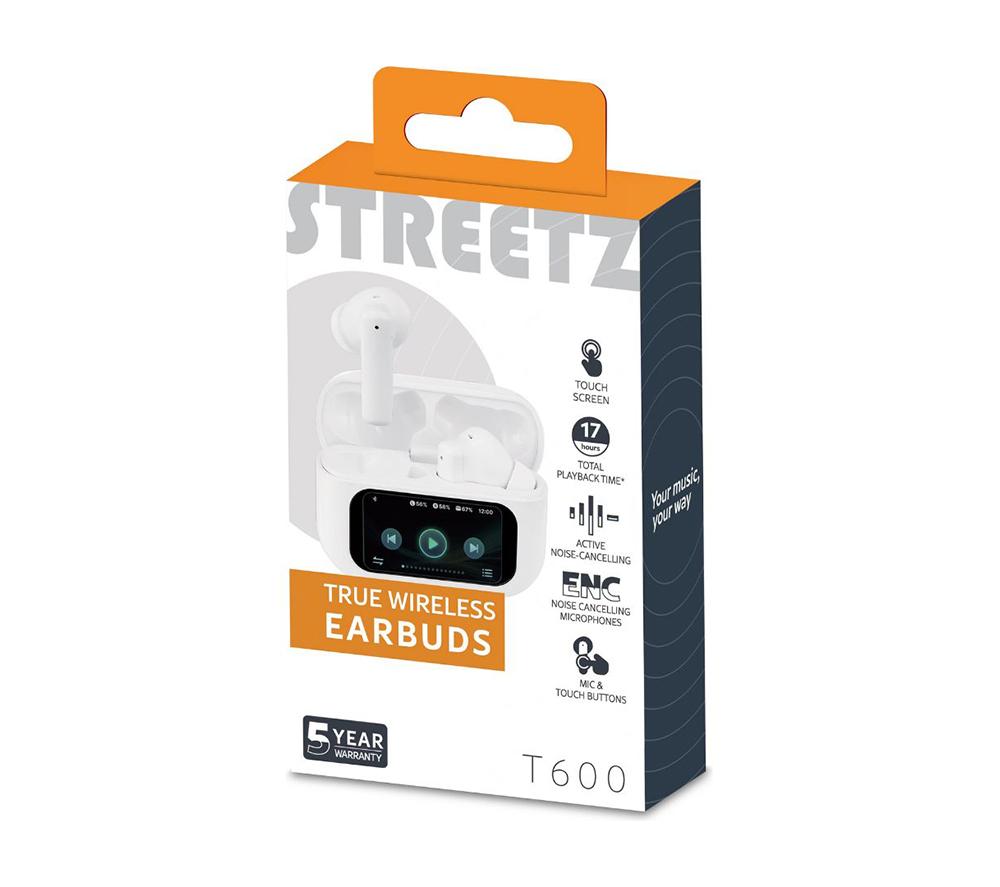 STREETZ T600-WHT Wireless Bluetooth Noise Cancelling Earbuds - White image number 6 of 6