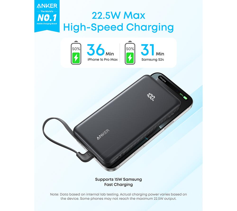 ANKER Zolo 10000 mAh 22.5 W Portable Power Bank - Black image number 3 of 7
