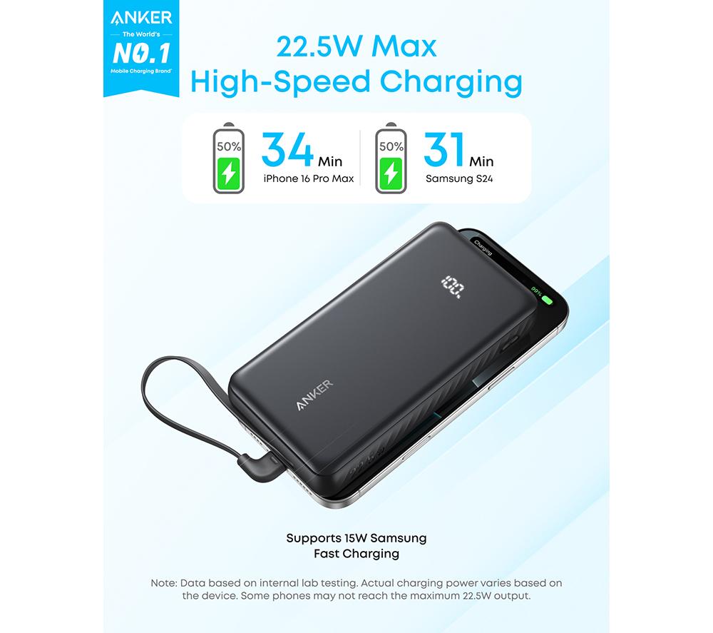 Buy ANKER Zolo 20000 mAh 22.5 W Portable Power Bank - Black | Currys