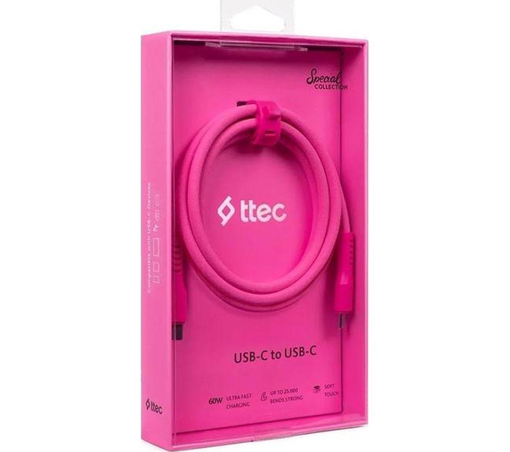 TTEC USB-C to USB-C Cable - 1.2 m, Neon pink image number 5 of 5