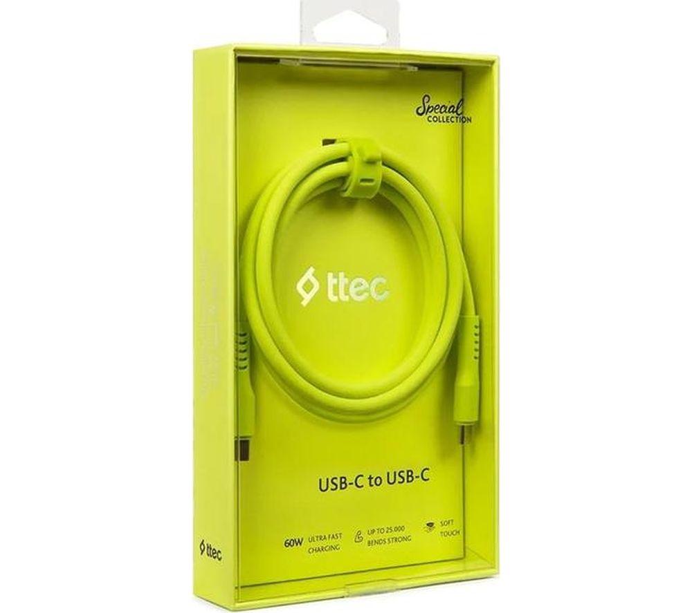 TTEC USB-C to USB-C Cable - 1.2 m, Neon yellow image number 6 of 6