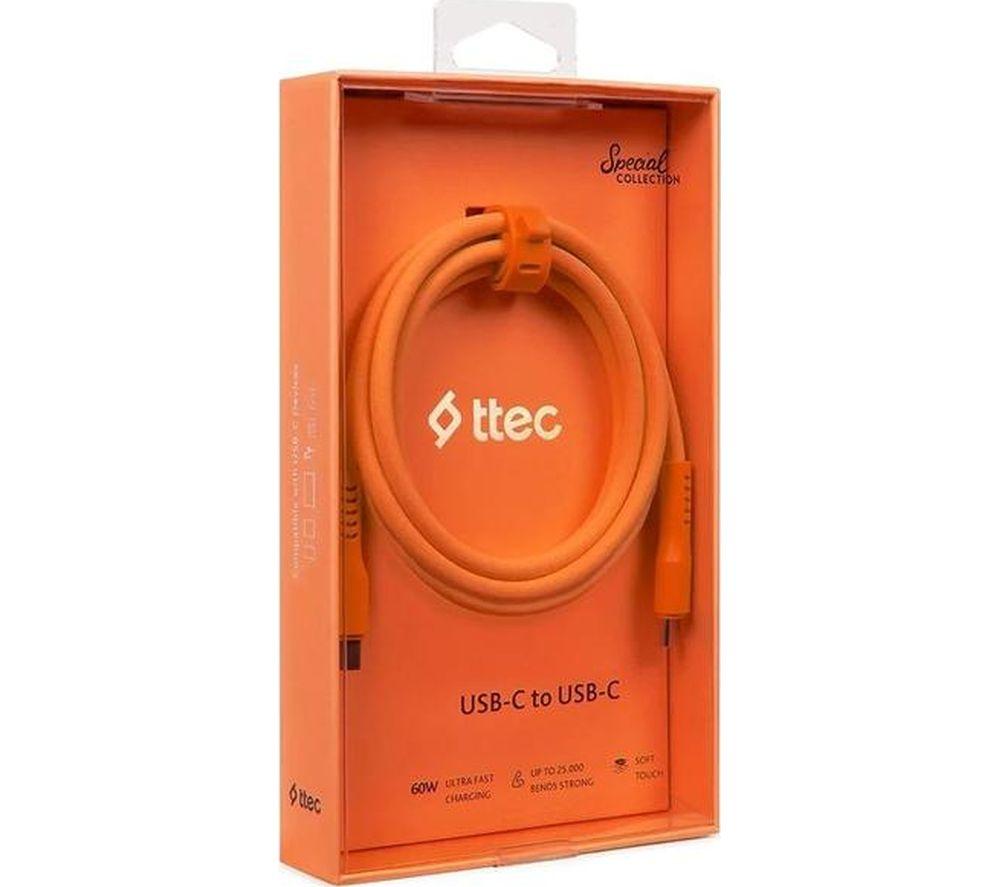 TTEC USB-C to USB-C Cable - 1.2 m, Neon orange image number 5 of 5