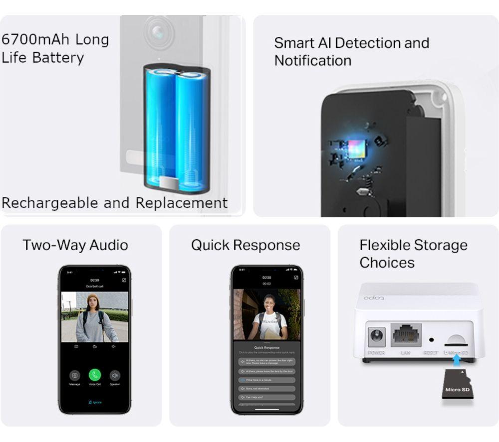 TP-LINK Tapo D230S1 2K 5 MP WiFi Video Doorbell with Chime & C510W 2K WiFi Security Camera Bundle image number 7 of 12
