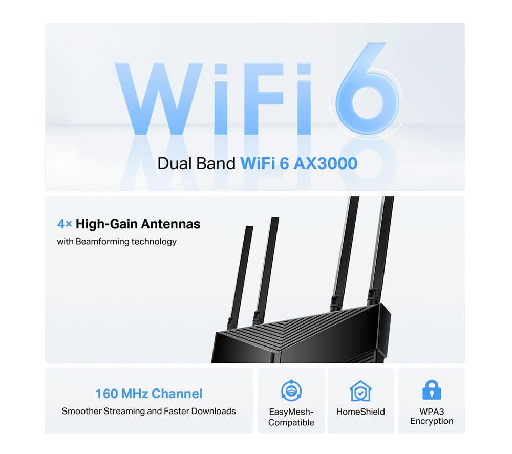 TP-LINK Archer AX58 WiFi Cable & Fibre Router - AX 3000, Dual-band image number 5 of 7