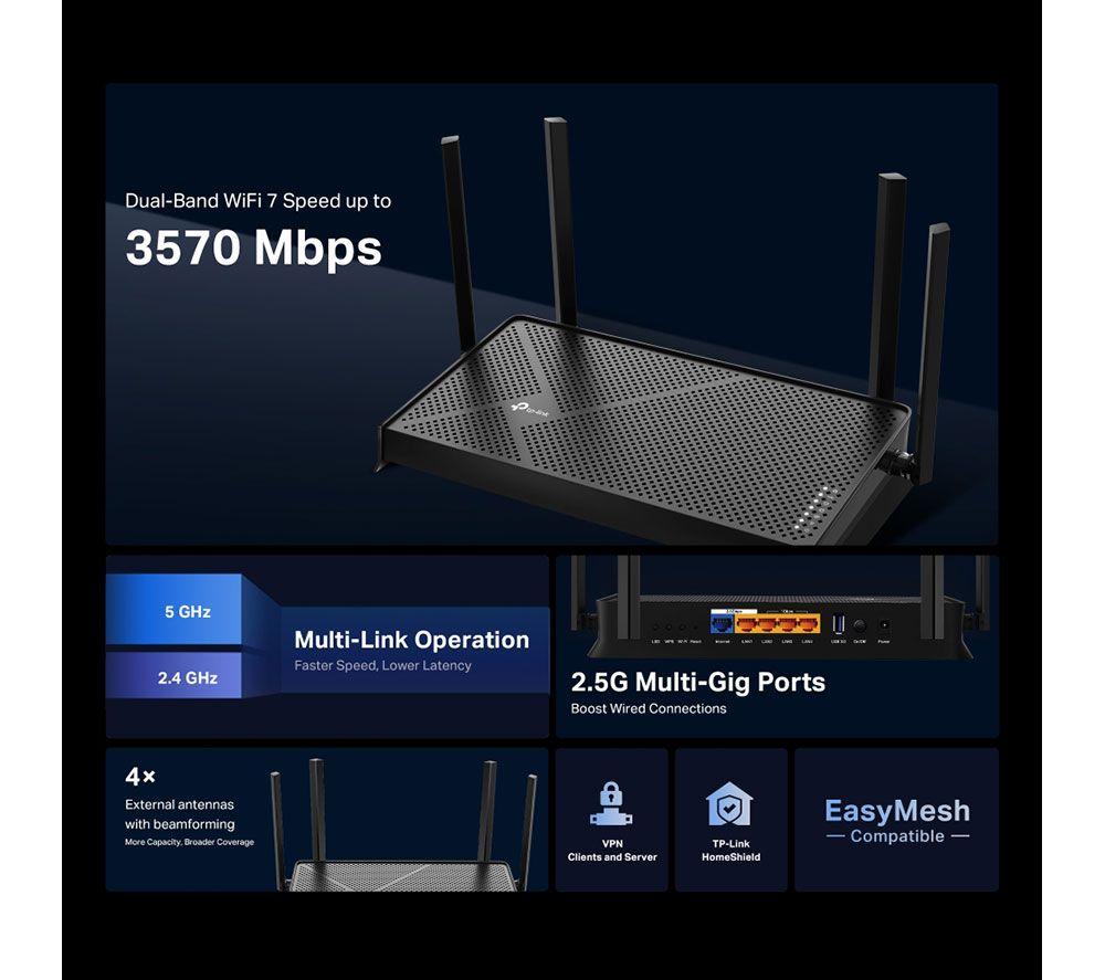 TP-LINK Archer BE230 WiFi Cable & Fibre Router - BE3600, Dual-Band image number 6 of 19