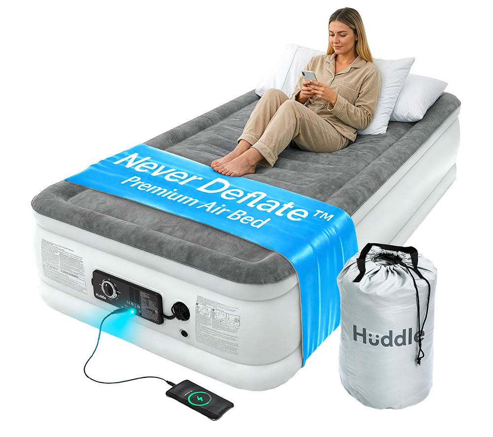 Huddle Never Deflate Premium Air Bed With Patented Dual Pump - Single