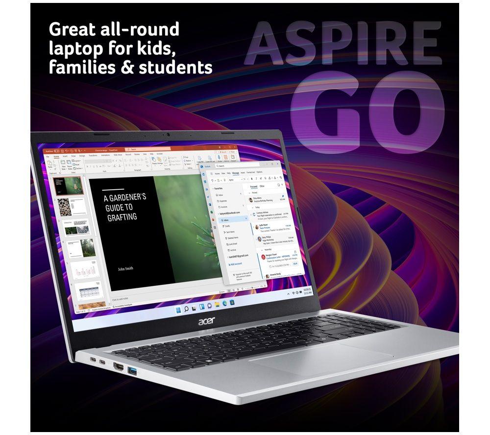ACER Aspire Go 15 15.6" Refurbished Laptop - Intel&reg; Core&trade; 3, 128 GB UFS, Silver (Excellent Condition) image number 2 of 9
