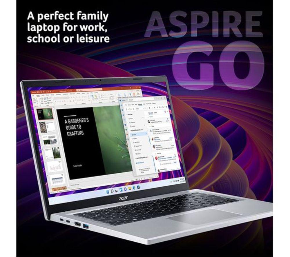 ACER Aspire Go 14" Refurbished Laptop - AMD Ryzen 3, 128 GB SSD, Silver (Excellent Condition) image number 2 of 9