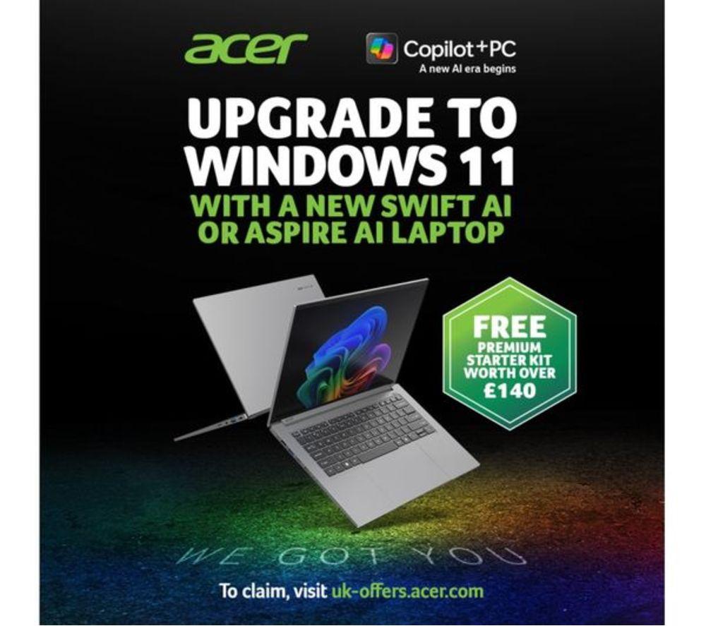 ACER Aspire 14 AI OLED 14" Refurbished Laptop, Copilot+ PC - Intel&reg; Core&trade; Ultra 5, 512 GB SSD, Silver (Excellent Condition) image number 2 of 11
