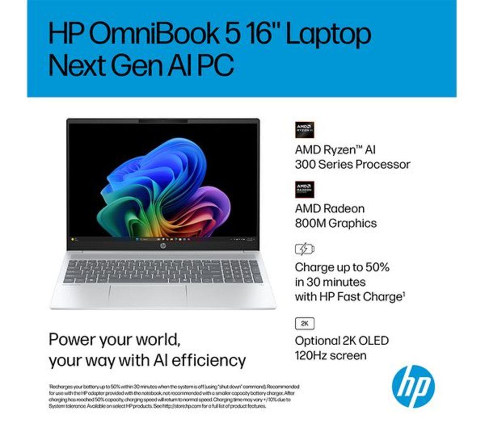 HP OmniBook 5 16" Refurbished Laptop - AMD Ryzen AI 5, 512 GB SSD, Silver (Excellent Condition) image number 10 of 26