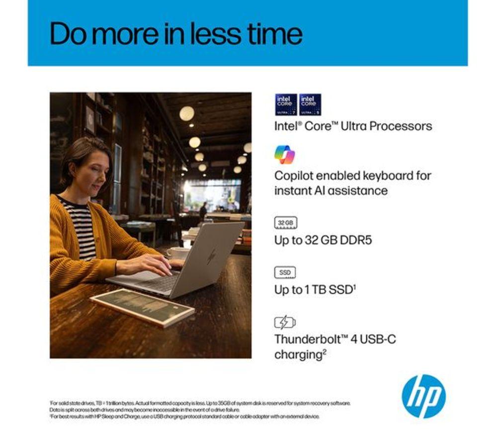 HP OmniBook 7 AI 14" Refurbished Laptop - Intel&reg; Core&trade; Ultra 7, 1 TB SSD, Silver (Excellent Condition) image number 11 of 26