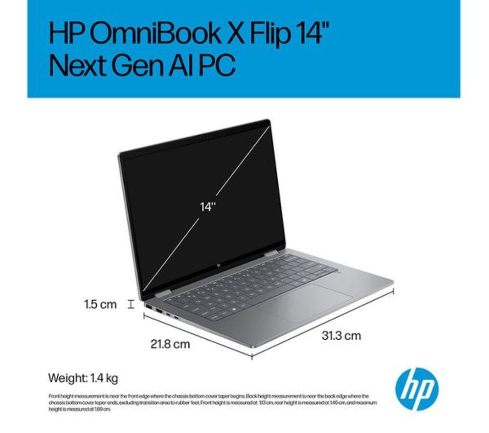 HP OmniBook X Flip 14" 2 in 1 Refurbished Laptop, Copilot+ PC - Intel&reg; Core&trade; Ultra 5, 512 GB SSD, Silver (Excellent Condition) image number 8 of 45