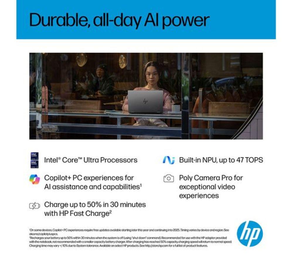 HP OmniBook X Flip 14" 2 in 1 Refurbished Laptop, Copilot+ PC - Intel&reg; Core&trade; Ultra 5, 512 GB SSD, Silver (Excellent Condition) image number 17 of 45