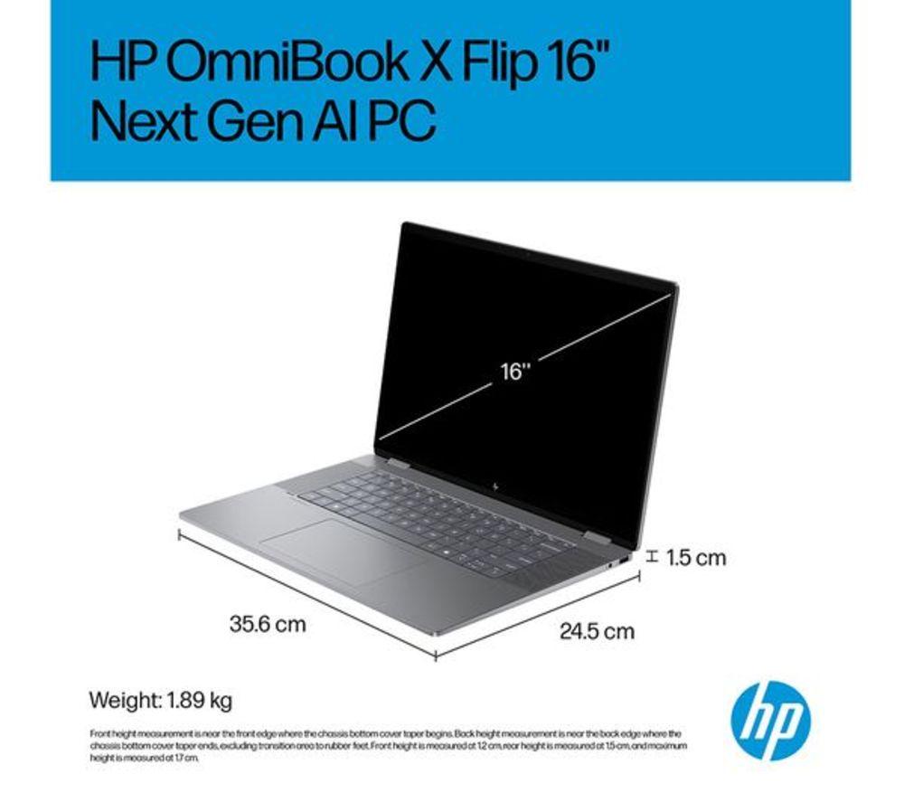 HP OmniBook X Flip NGAI 16" 2 in 1 Refurbished Laptop - AMD Ryzen AI 7, 512 GB SSD, Meteor Silver (Excellent Condition) image number 17 of 22