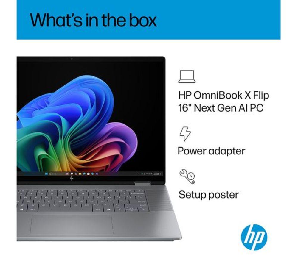 HP OmniBook X Flip NGAI 16" 2 in 1 Refurbished Laptop - AMD Ryzen AI 7, 512 GB SSD, Meteor Silver (Excellent Condition) image number 19 of 22