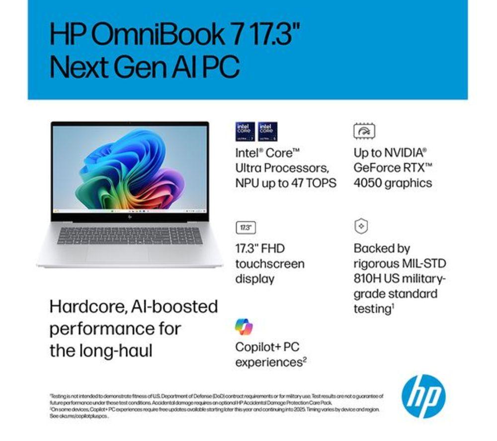 HP OmniBook 7 NGAI 17.3" Refurbished Laptop - Intel&reg; Core&trade; Ultra 7, 1 TB SSD, 16GB RAM, Silver (Excellent Condition) image number 6 of 21