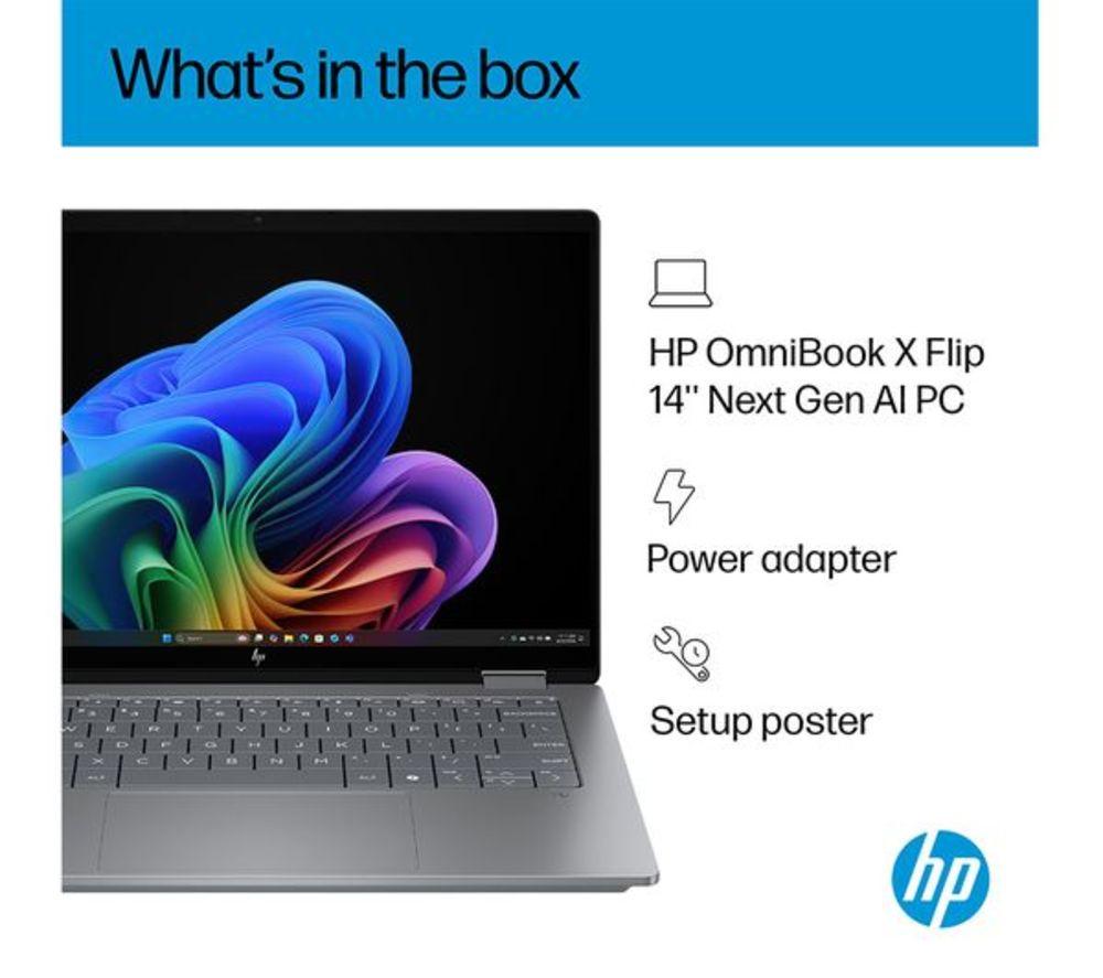 HP OmniBook X Flip NGAI 14" 2 in 1 Refurbished Laptop - AMD Ryzen AI 5, 512 GB SSD, Meteor Silver (Excellent Condition) image number 16 of 22