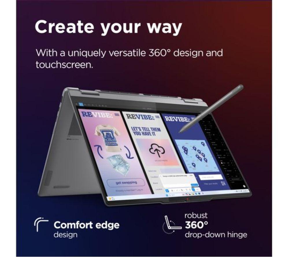 LENOVO Yoga 7 14" 2 in 1 Refurbished Laptop, Copilot+ PC - Intel&reg; Core&trade; Ultra 5, 512 GB SSD, Luna Grey (Excellent Condition) image number 4 of 9