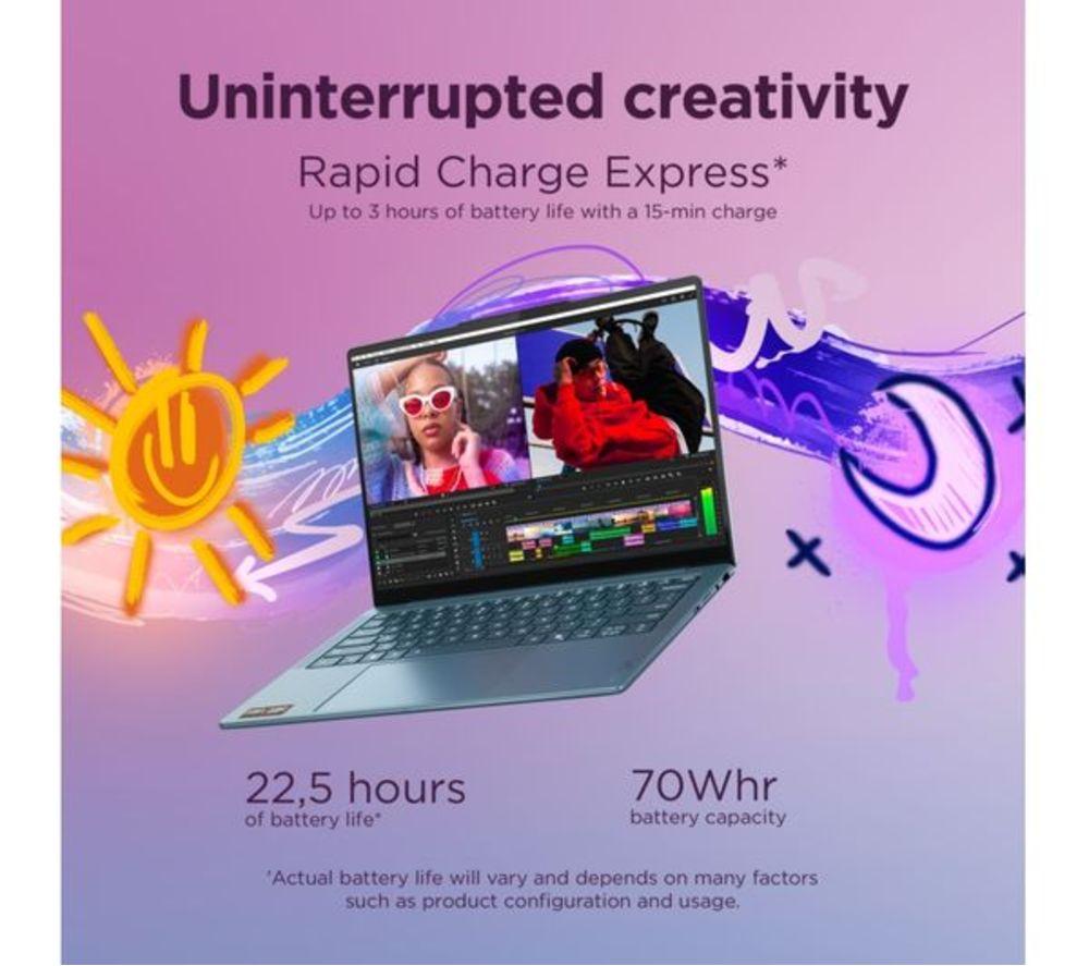 LENOVO Yoga Slim 7 14" Refurbished Laptop - AMD Ryzen AI 5, 512 GB SSD, Tidal Teal (Excellent Condition) image number 9 of 16