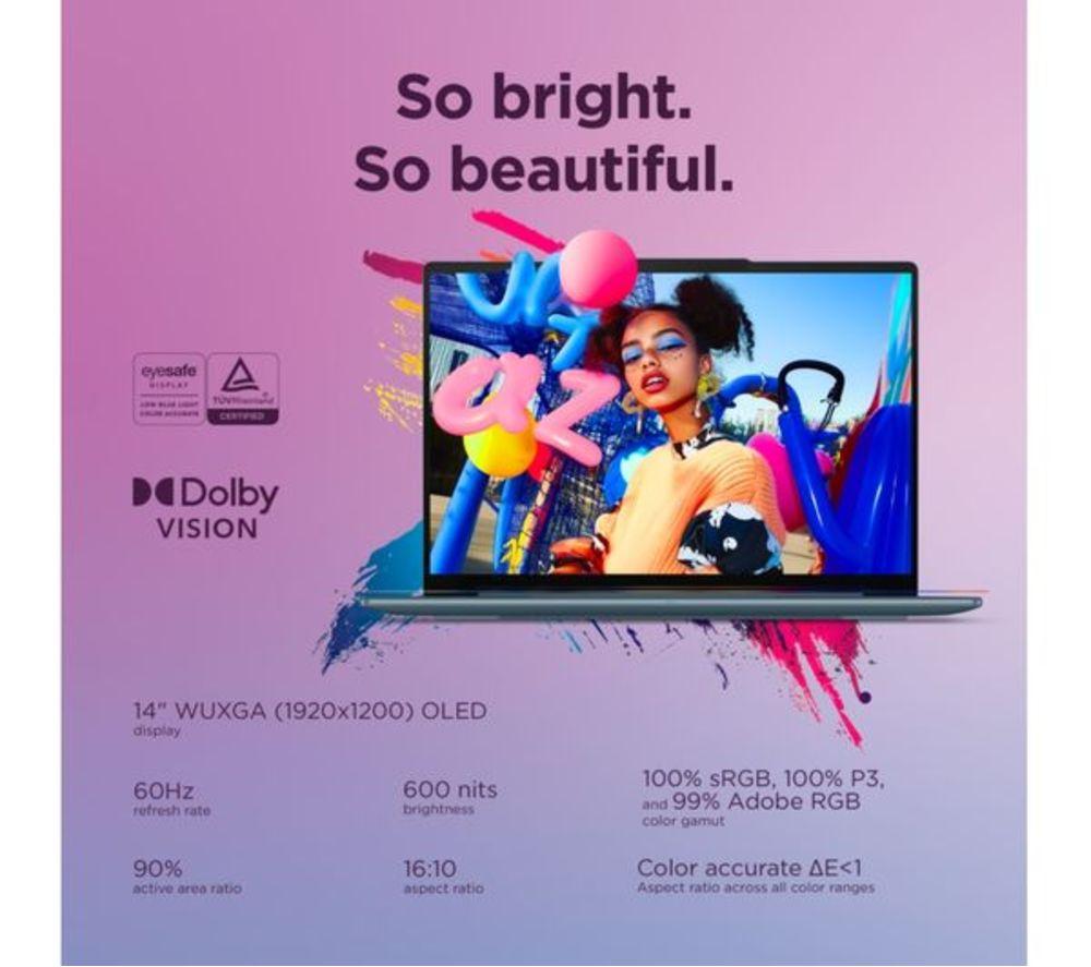 LENOVO Yoga Slim 7 14" Refurbished Laptop, Copilot+ PC - AMD Ryzen AI 7, 1 TB SSD, Teal (Excellent Condition) image number 10 of 14