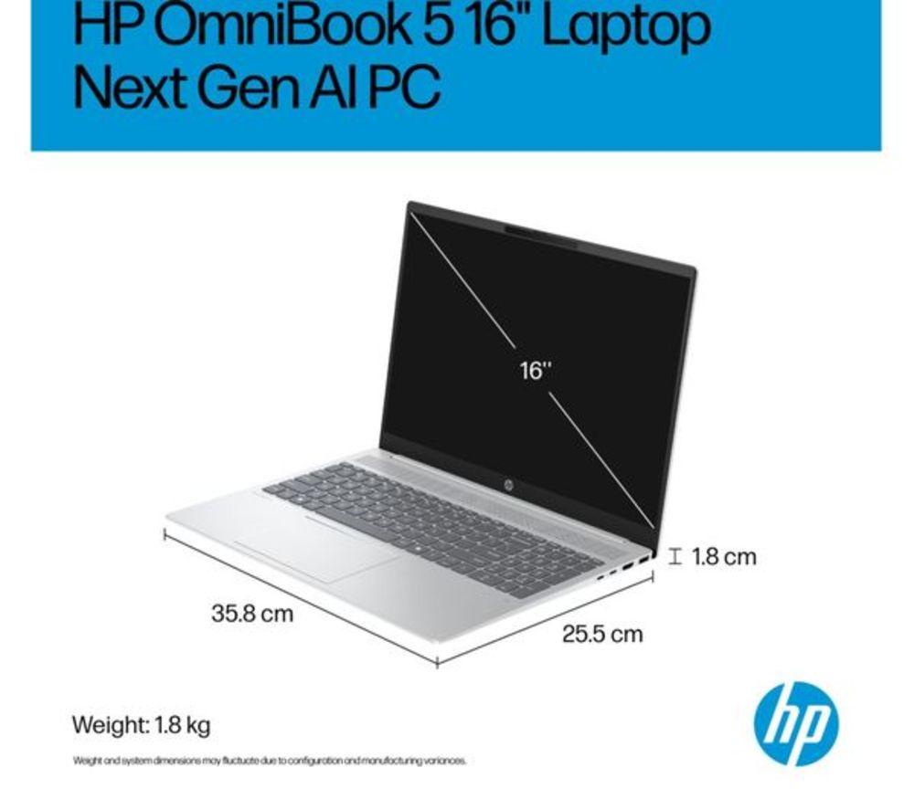 HP OmniBook 5 NGAI 16" Refurbished Laptop, Copilot+ PC - AMD Ryzen AI 7, 512 GB SSD, Glacier Silver (Very Good Condition) image number 7 of 16