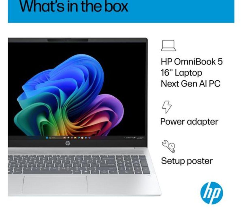 HP OmniBook 5 NGAI 16" Refurbished Laptop, Copilot+ PC - AMD Ryzen AI 7, 512 GB SSD, Glacier Silver (Very Good Condition) image number 9 of 16