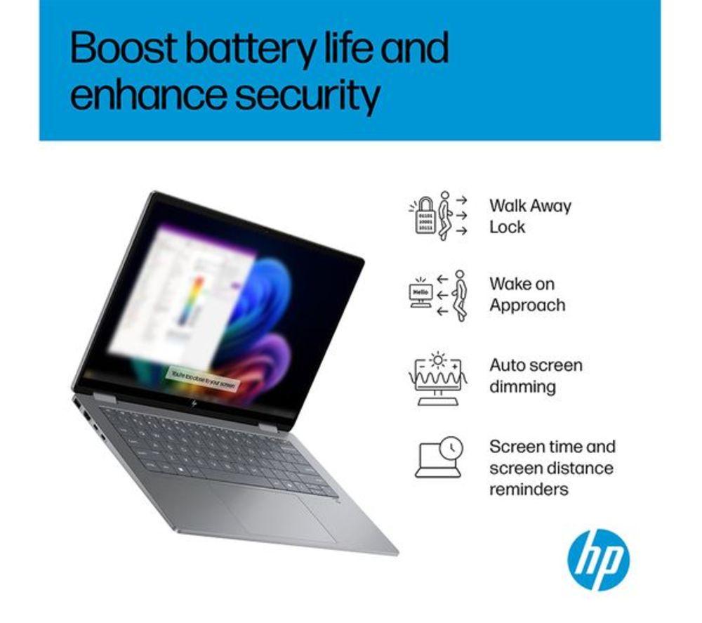 HP OmniBook X Flip NGAI 14" 2 in 1 Refurbished Laptop - AMD Ryzen AI 7, 1 TB SSD, Meteor Silver (Very Good Condition) image number 10 of 15