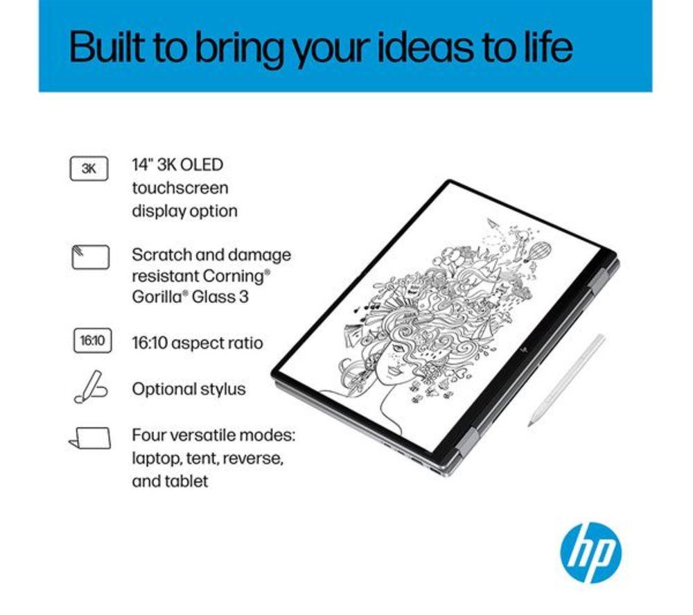 HP OmniBook X Flip NGAI 14" 2 in 1 Refurbished Laptop - AMD Ryzen AI 7, 1 TB SSD, Meteor Silver (Very Good Condition) image number 12 of 15