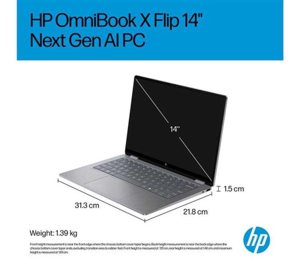 HP OmniBook X Flip NGAI 14" 2 in 1 Refurbished Laptop - AMD Ryzen AI 7, 1 TB SSD, Meteor Silver (Very Good Condition) image number 15 of 15