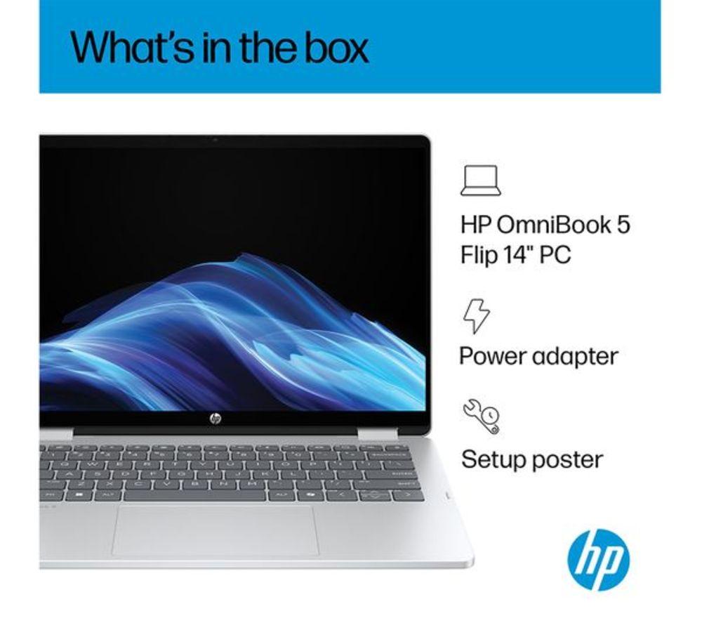 HP OmniBook 5 Flip 14" 2 in 1 Refurbished Laptop - Intel&reg; Core&trade; i3, 512 GB SSD, Silver (Very Good Condition) image number 16 of 24