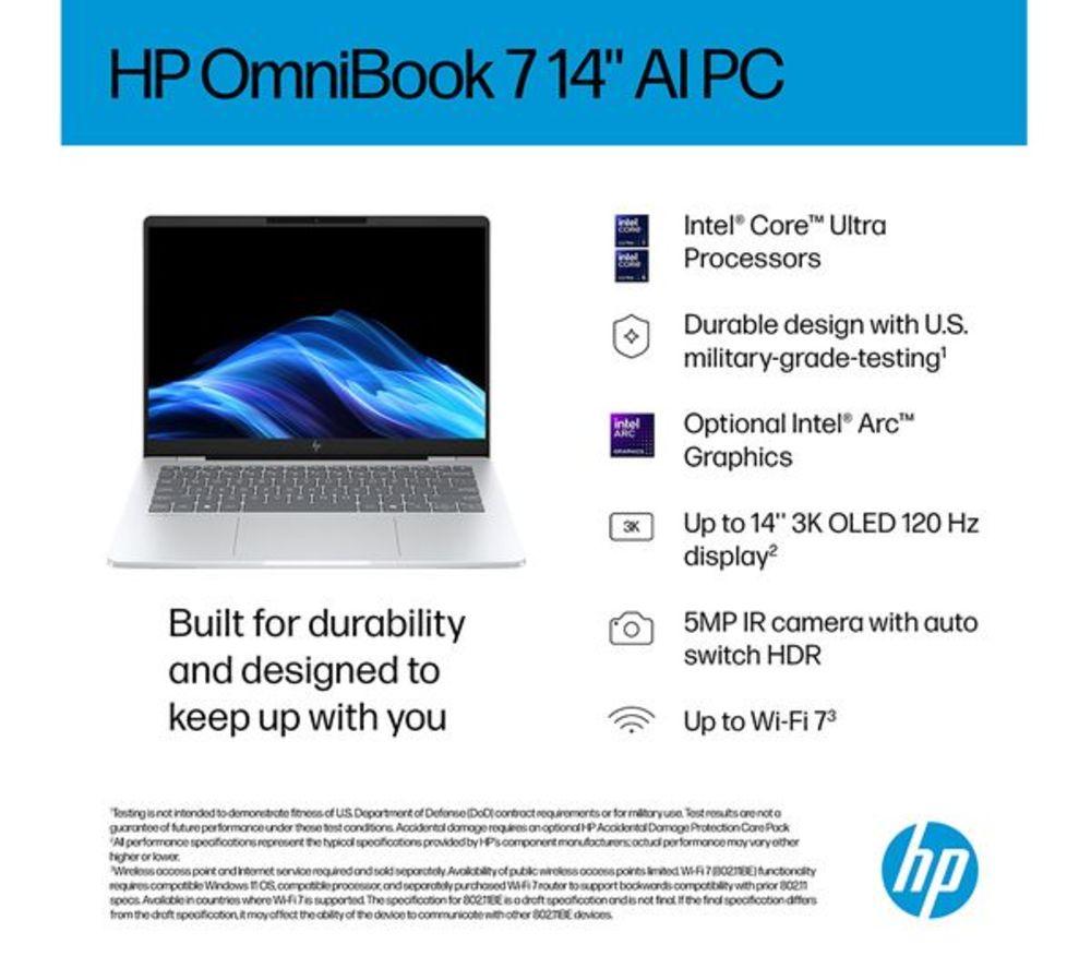HP OmniBook 7 AI 14" Refurbished Laptop - Intel&reg; Core&trade; Ultra 7, 1 TB SSD, Silver (Very Good Condition) image number 10 of 23