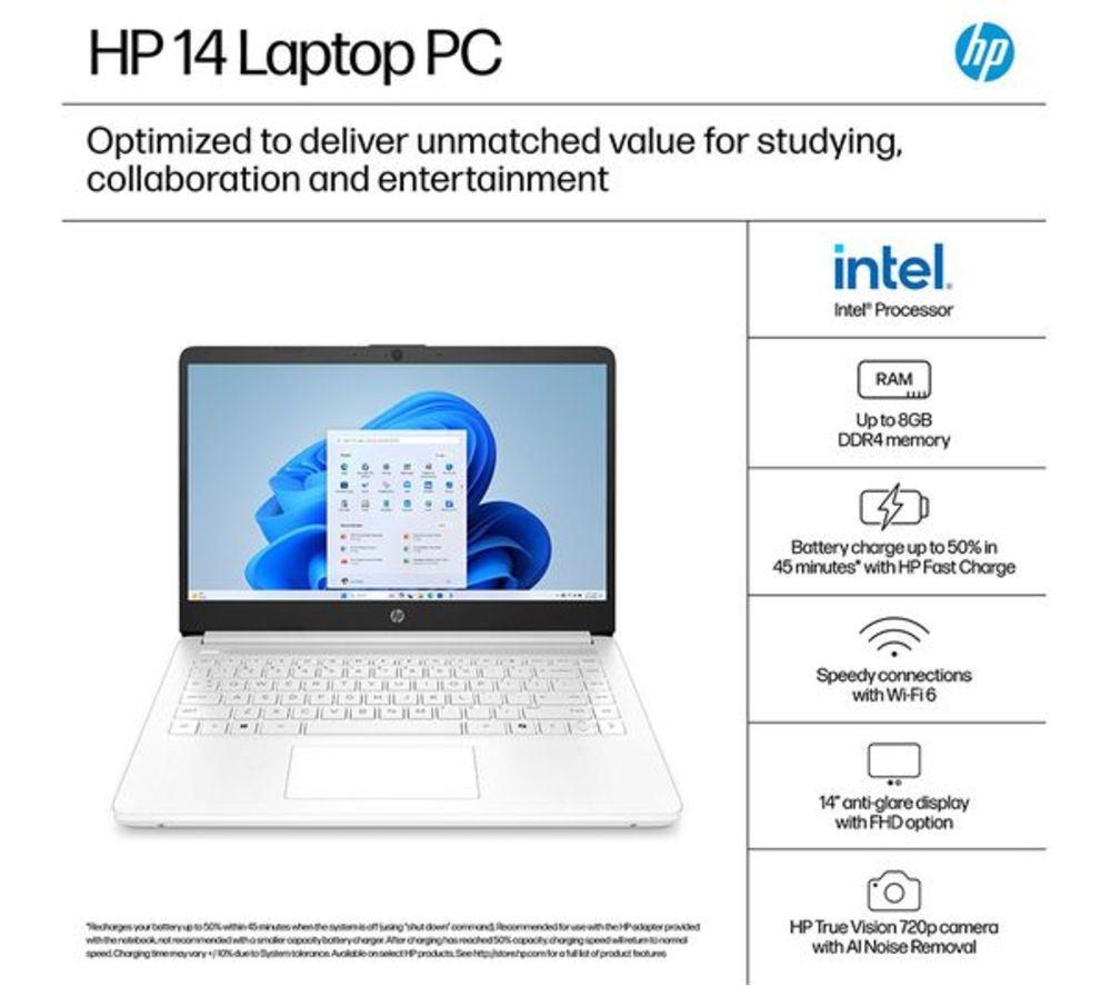 HP 14-dq6500sa 14" Refurbished Laptop - Intel&reg; N150, 128 GB UFS, White (Very Good Condition) image number 11 of 23