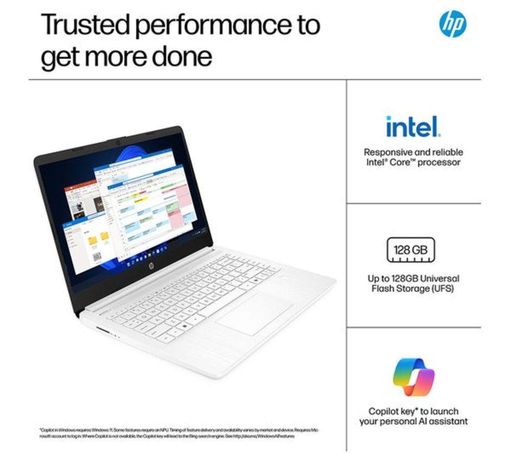 HP 14-dq6500sa 14" Refurbished Laptop - Intel&reg; N150, 128 GB UFS, White (Very Good Condition) image number 12 of 23