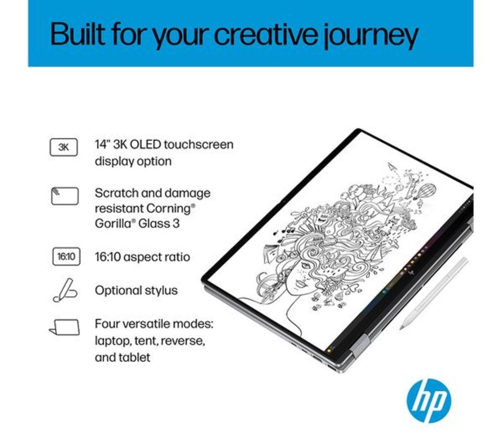 HP OmniBook X Flip 14" Refurbished 2 in 1 Laptop, Copilot+ PC - Intel&reg; Core&trade; Ultra 5, 512 GB SSD, Silver (Very Good Condition) image number 2 of 45