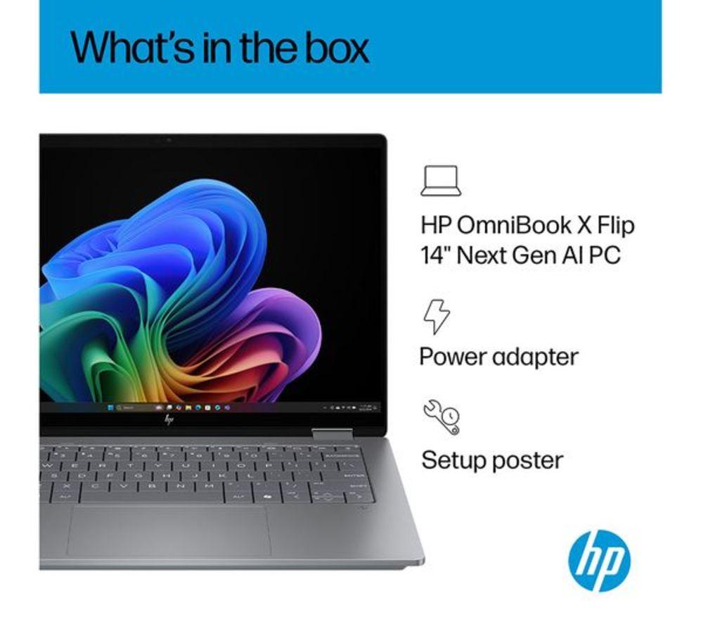 HP OmniBook X Flip 14" Refurbished 2 in 1 Laptop, Copilot+ PC - Intel&reg; Core&trade; Ultra 5, 512 GB SSD, Silver (Very Good Condition) image number 31 of 45