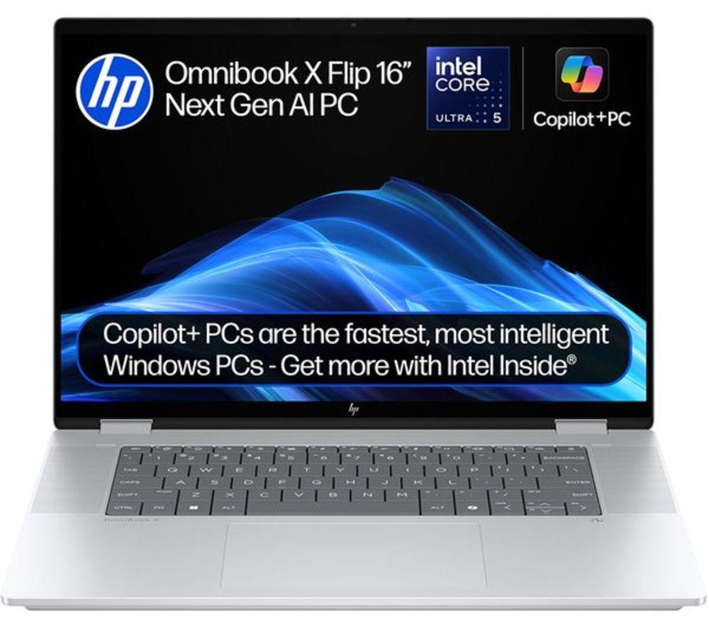 Hp Omnibook X Flip Ngai 16" Refurbished 2 In 1 Laptop - Intel®Core Ultra 5, 512 Gb Ssd, Glacier Silver (Very Good Condition), Silver/Grey