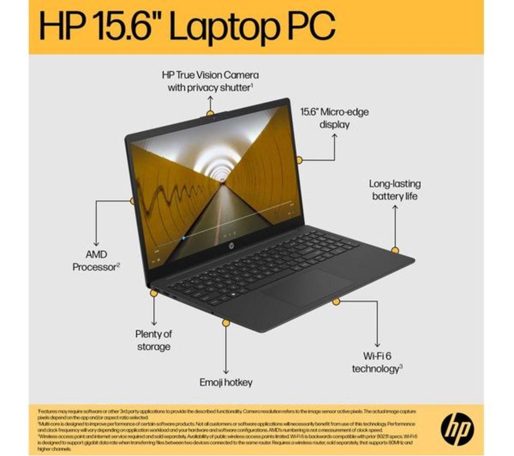 HP 15-fc0536sa 15.6" Refurbished Laptop - AMD Ryzen 3, 256 GB, Jet Black (Very Good Condition) image number 3 of 20