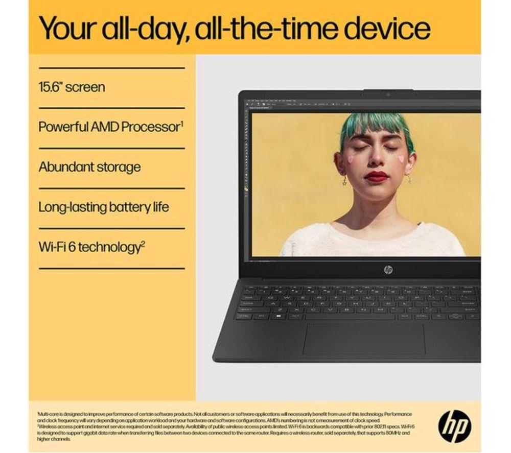 HP 15-fc0536sa 15.6" Refurbished Laptop - AMD Ryzen 3, 256 GB, Jet Black (Very Good Condition) image number 13 of 20