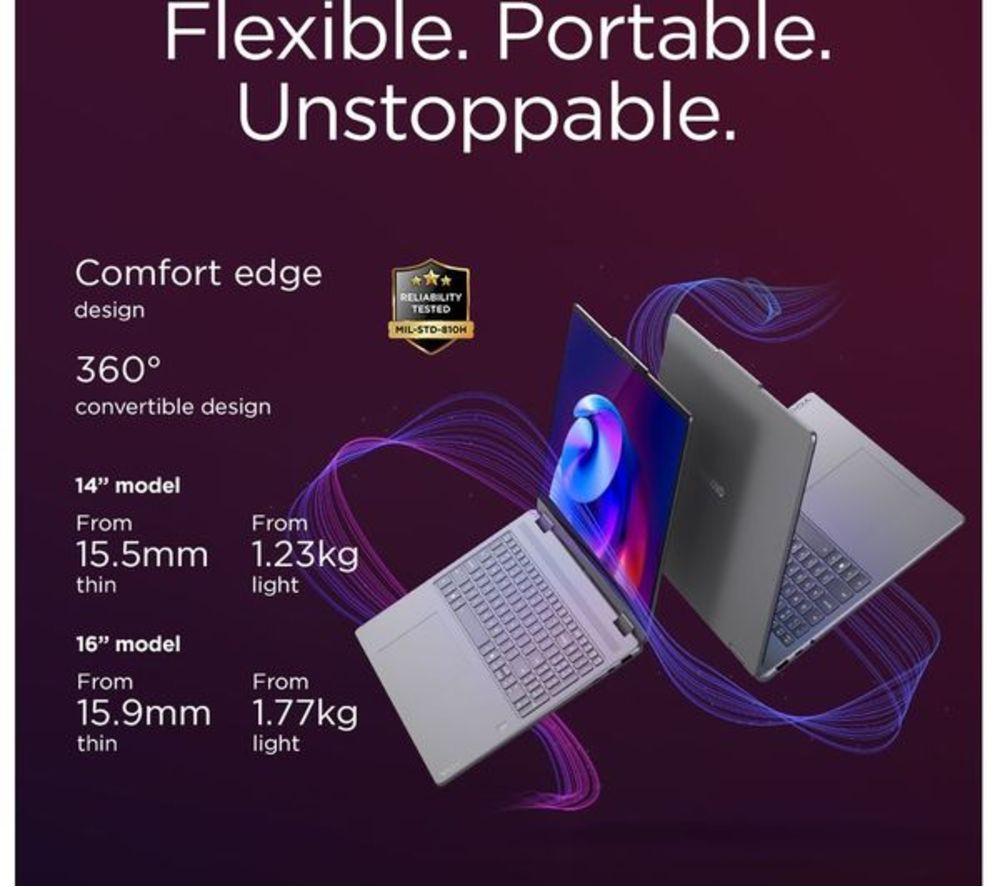 LENOVO Yoga 7 16" 2 in 1 Refurbished Laptop, Copilot+ PC - Intel&reg; Core&trade; Ultra 7, 1 TB SSD, Luna Grey (Very Good Condition) image number 4 of 13