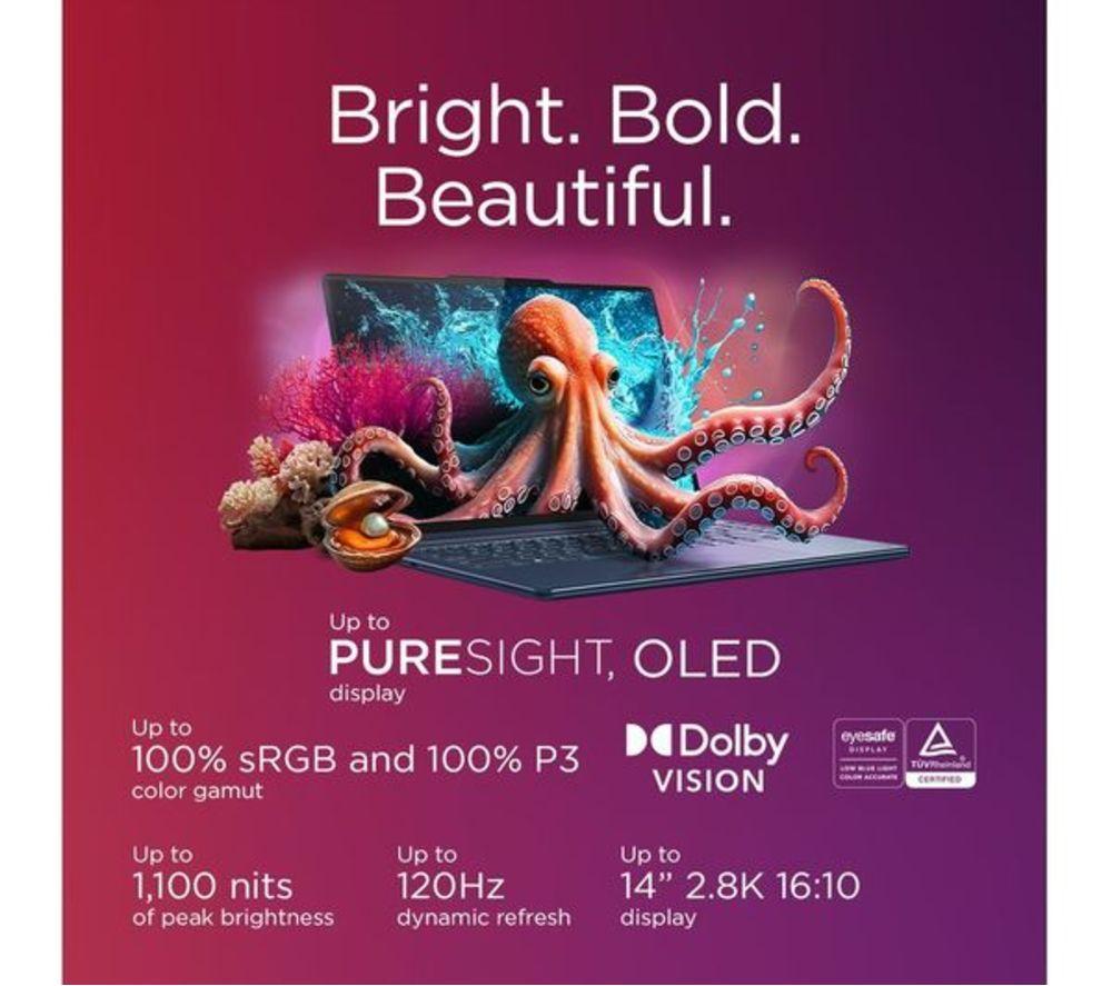 LENOVO Yoga 9 Aura Edition 14" 2 in 1 Refurbished Laptop, Copilot+ PC - Intel&reg; Core&trade; Ultra 7, 1 TB SSD, Cosmic Blue (Very Good Condition) image number 4 of 10