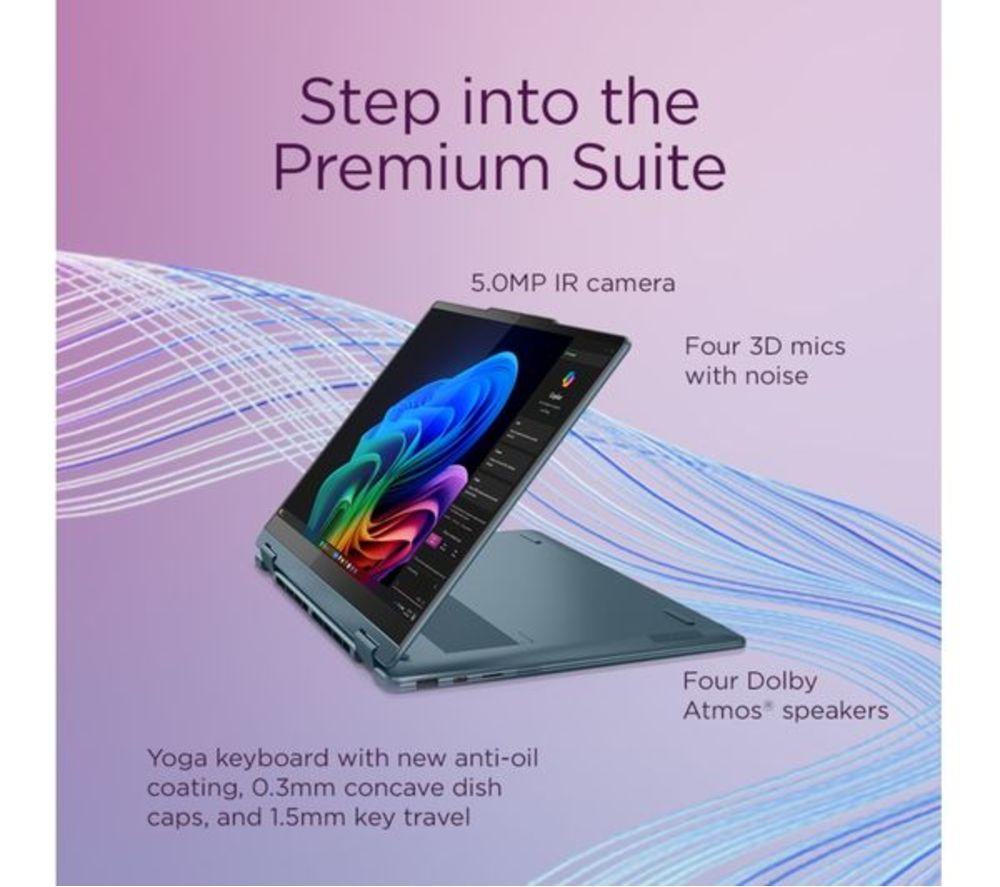 LENOVO Yoga 7 14" 2 in 1 Refurbished Laptop, CoPilot+ PC - AMD Ryzen AI 7, 1 TB SSD, Tidal Teal (Very Good Condition) image number 9 of 13