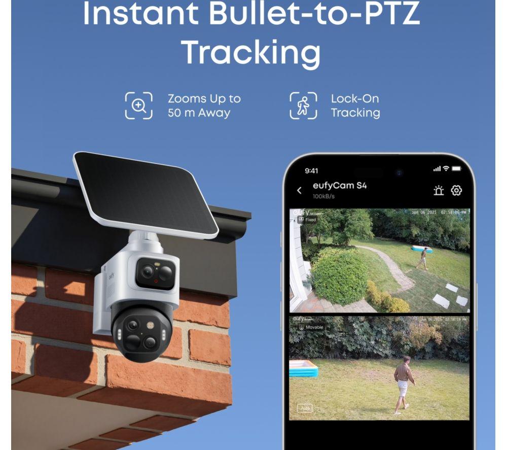 EUFY S4 4K Ultra HD WiFi Bullet-PTZ Security Camera with Solar Panel - 32 GB image number 5 of 9