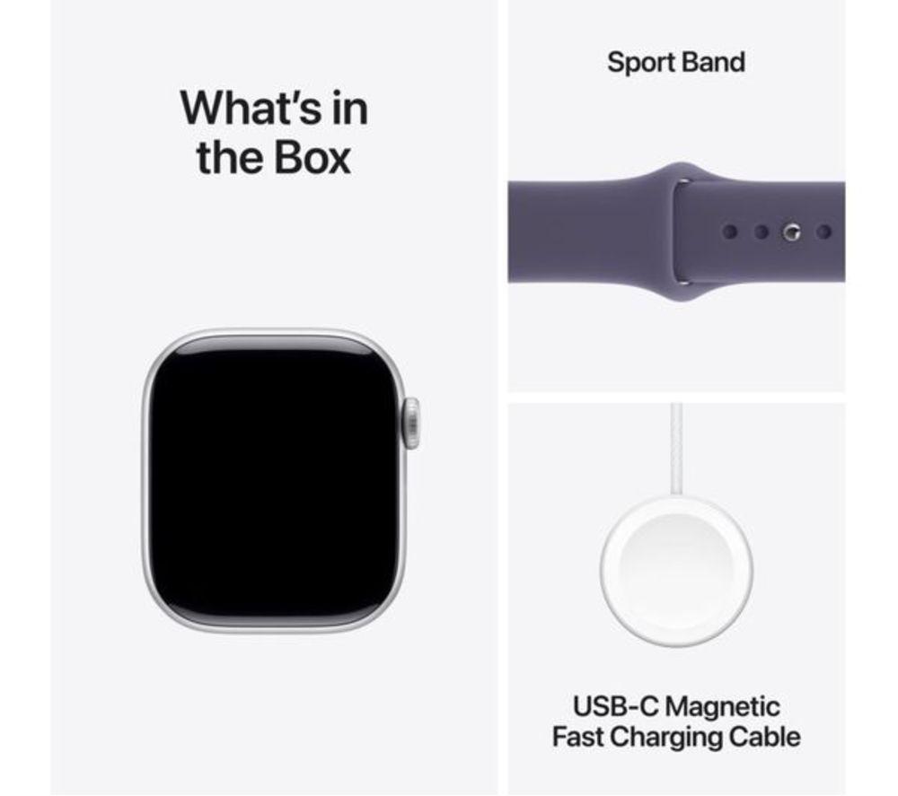 APPLE Refurbished Watch Series 11 - 42 mm Silver Aluminium Case with Purple Fog Sport Band, M/L (Very Good Condition) image number 7 of 8